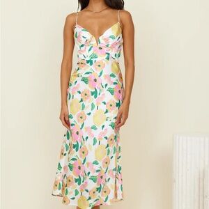 Vibrant Floral Midi Dress - Pink and Yellow